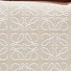 Loewe Ecru/Tan Jacquard Canvas and Leather Small Cubi Anagram Shoulder Bag
