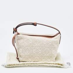 Loewe Ecru/Tan Jacquard Canvas and Leather Small Cubi Anagram Shoulder Bag