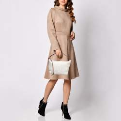 Loewe Ecru/Tan Jacquard Canvas and Leather Small Cubi Anagram Shoulder Bag