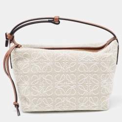 Loewe Ecru/Tan Jacquard Canvas and Leather Small Cubi Anagram Shoulder Bag
