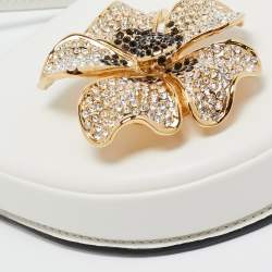 Pre Owned Loewe White Leather Small Crystal Flower Heel Pouch