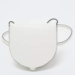 Pre Owned Loewe White Leather Small Crystal Flower Heel Pouch