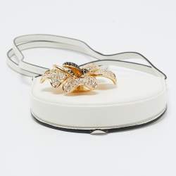 Pre Owned Loewe White Leather Small Crystal Flower Heel Pouch