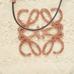 Loewe Beige/Brown Raffia and Leather Trim Large Anagram Basket Tote