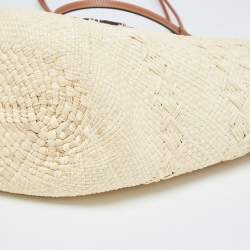 Loewe Beige/Brown Raffia and Leather Trim Large Anagram Basket Tote