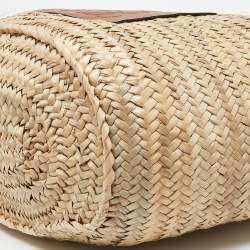Pre Owned Loewe Vream/Brown Woven Raffia and Leather Large Basket Bag