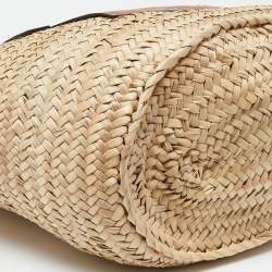 Pre Owned Loewe Vream/Brown Woven Raffia and Leather Large Basket Bag