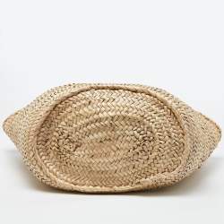 Pre Owned Loewe Vream/Brown Woven Raffia and Leather Large Basket Bag