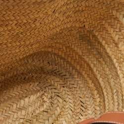Pre Owned Loewe Vream/Brown Woven Raffia and Leather Large Basket Bag