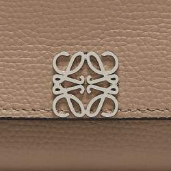 Pre Owned Loewe Beige Leather Anagram Trifold Wallet