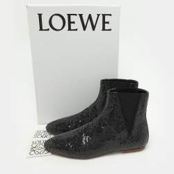 Pre Owned Loewe Black Sequin Embellished Chelsea Ankle Boots Size 37