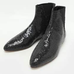Pre Owned Loewe Black Sequin Embellished Chelsea Ankle Boots Size 37