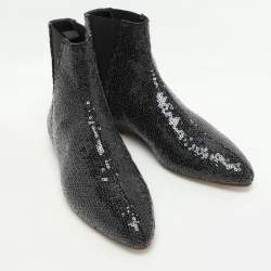 Pre Owned Loewe Black Sequin Embellished Chelsea Ankle Boots Size 37