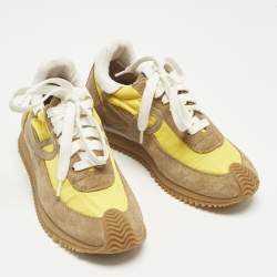 Pre Owned Loewe Brown/Yellow Leather and Suede Low Top Sneakers Size 35