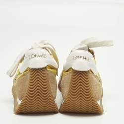 Pre Owned Loewe Brown/Yellow Leather and Suede Low Top Sneakers Size 35