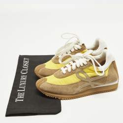 Pre Owned Loewe Brown/Yellow Leather and Suede Low Top Sneakers Size 35
