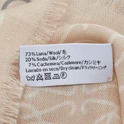 Pre Owned Loewe Cream Anagram Print Wool & Silk Fringed Stole