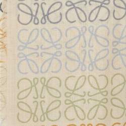 Pre Owned Loewe Cream Anagram Print Wool & Silk Fringed Stole