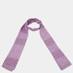 Pre Owned Loewe Purple Anagram Print Wool & Silk Scarf