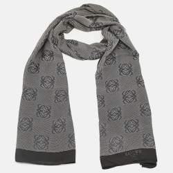 Pre Owned Loewe Black/Grey Anagram Print Silk Scarf