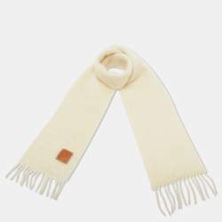Loewe Cream Leather Trim Mohair & Wool Scarf