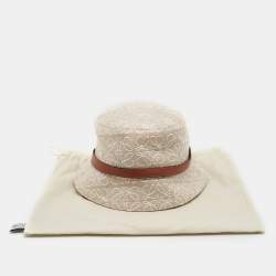 Pre Owned Loewe Beige Anagram Cotton Canvas Leather Trim Bucket Hat