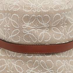 Pre Owned Loewe Beige Anagram Cotton Canvas Leather Trim Bucket Hat