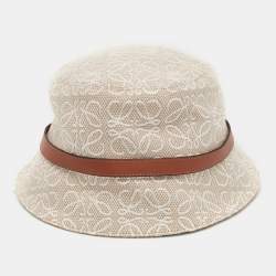 Pre Owned Loewe Beige Anagram Cotton Canvas Leather Trim Bucket Hat