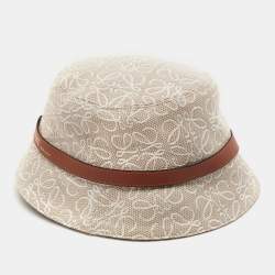 Loewe Beige Anagram Cotton Canvas Leather Trim Bucket Hat