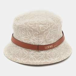 Pre Owned Loewe Beige Anagram Cotton Canvas Leather Trim Bucket Hat