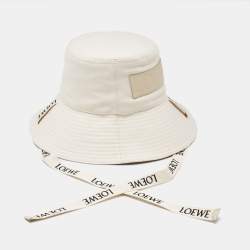 Loewe Beige Cotton Canvas Logo Leather Trim Fisherman Hat