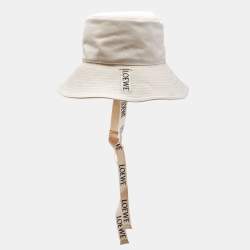 Loewe Beige Cotton Canvas Logo Leather Trim Fisherman Hat