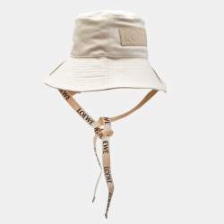 Loewe Beige Cotton Canvas Logo Leather Trim Fisherman Hat