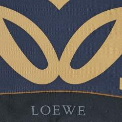 Loewe Navy Blue & Gold Logo Printed Silk Square Scarf