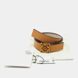 Pre Owned Loewe Tan/Off White Leather Anagram Reversible Belt 85CM