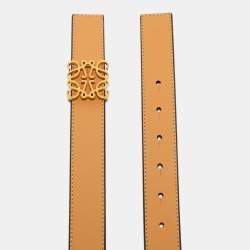 Pre Owned Loewe Tan/Off White Leather Anagram Reversible Belt 85CM