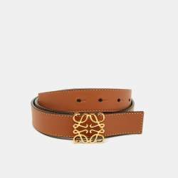 Pre Owned Loewe Tan/Black Leather Anagram Reversible Belt 80CM