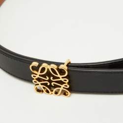 Pre Owned Loewe Tan/Black Leather Anagram Reversible Belt 80CM