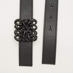 Pre Owned Loewe Black/Brown Leather Anagram Reversible Belt  85 CM