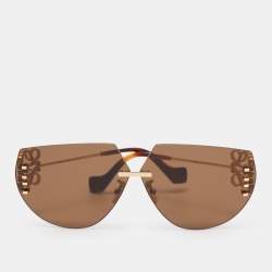 Pre Owned Loewe Brown/Gold Tone Hardware LW40049U Anagram Hexagonal Rimless Sunglasses