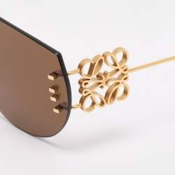 Pre Owned Loewe Brown/Gold Tone Hardware LW40049U Anagram Hexagonal Rimless Sunglasses
