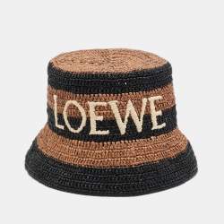 مملوكة مسبقًا Loewe X Paula's Ibiza Brown/Black Logo Raffia Bucket Hat One Size