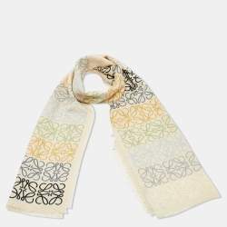 Pre Owned Loewe Cream Anagram Wool Scarf