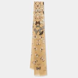 Pre Owned Loewe Brown Butterfly Print Crepe Scarf