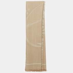 Pre Owned Loewe Beige Monogram Wool Foulard Scarf