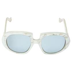 Pre Owned Loewe White Pearl /Light Blue LW40031 Round Sunglasses