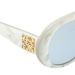 Pre Owned Loewe White Pearl /Light Blue LW40031 Round Sunglasses