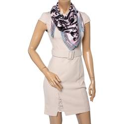 Pre Owned Loewe Pink & Black Floral Print Silk Scarf