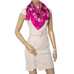 Pre Owned Loewe Magenta Butterfly Print Silk Scarf