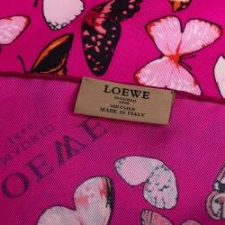 Pre Owned Loewe Magenta Butterfly Print Silk Scarf